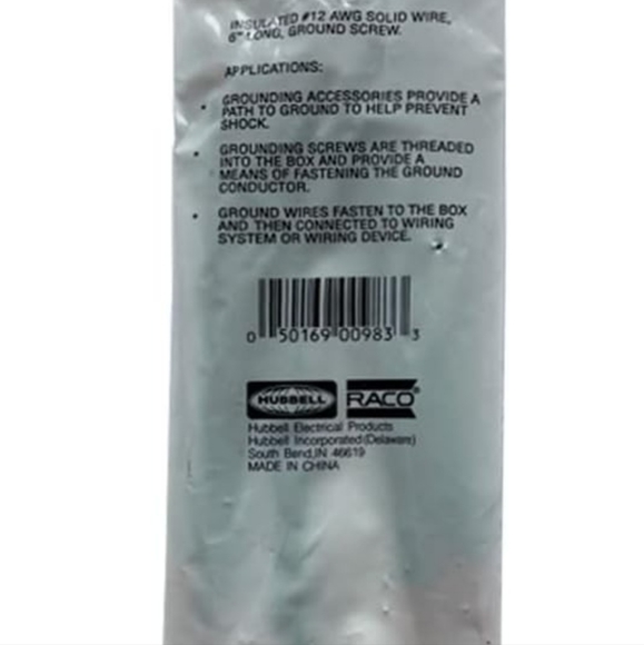 RACO 8983-1, Grounding Pigtails, 6" Length with 10-32 Green Ground Screw - 10pcs - Picture 2 of 3